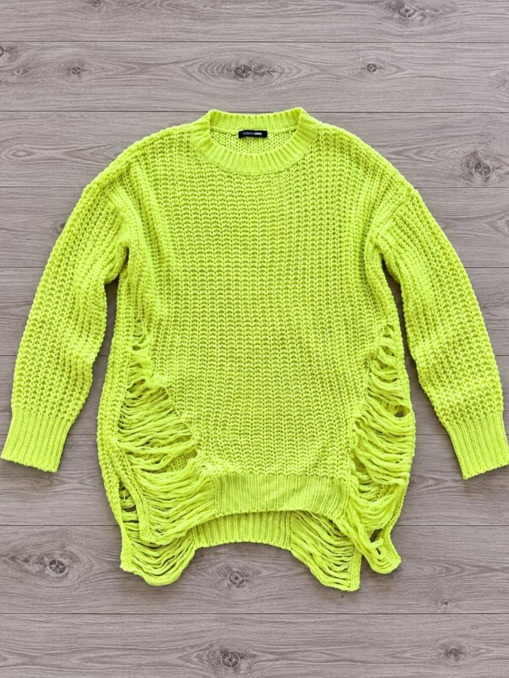 Fashion Nova Unraveled Neon Yellow Distressed Sweater XL